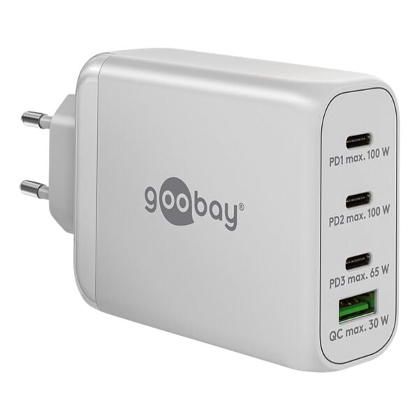 GaN-snellader met meerdere poorten: 3x USB-C (PD) / 1x USB-A (QC) 100 W wit