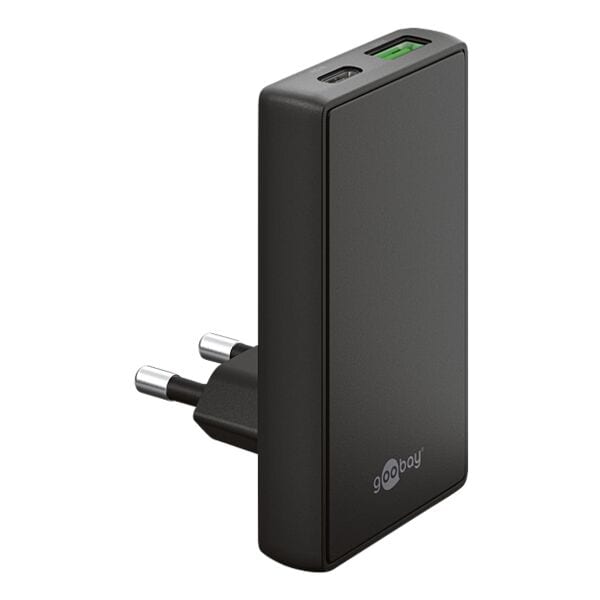 GaN-snellader met twee poorten USB-C PD / USB-A QC 90° plat 45 W zwart