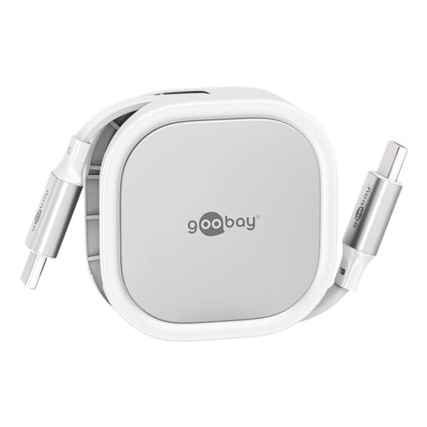 Zelfoprollende snellaadkabel USB-C naar USB-C 57 W wit/zilver 1 m
