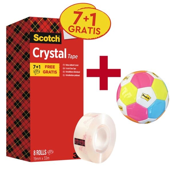 Plakbandset »Crystal Clear Tape 600« transparant, 19 mm/33 m (B/L) incl. voetbal