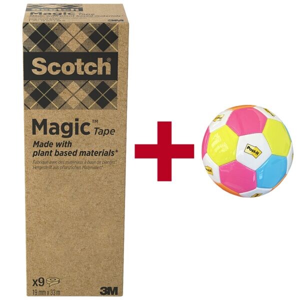 Plakband »Magic Tape 900« transparant, 19 mm/33 m (B/L), 9 rollen incl. voetbal