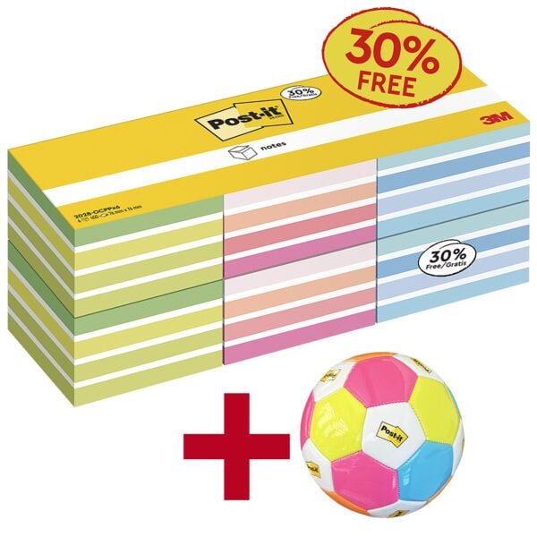 Pak met 6 plakbriefjesblokjes »2028X6« incl. voetbal »Post-it&reg; und Scotch&reg;« 2026