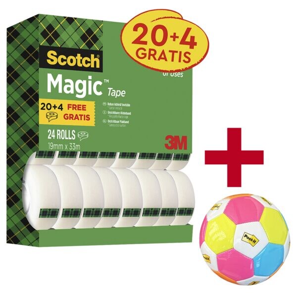 Plakband »Magic Tape« transparant, 19 mm/33 m (B/L), 24 rollen incl. voetbal »Po