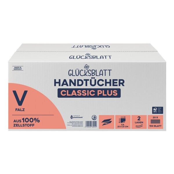 Papieren handdoekjes »Classic Plus« 2-laags natuurwit 3000 bladen (20 x 150 blad