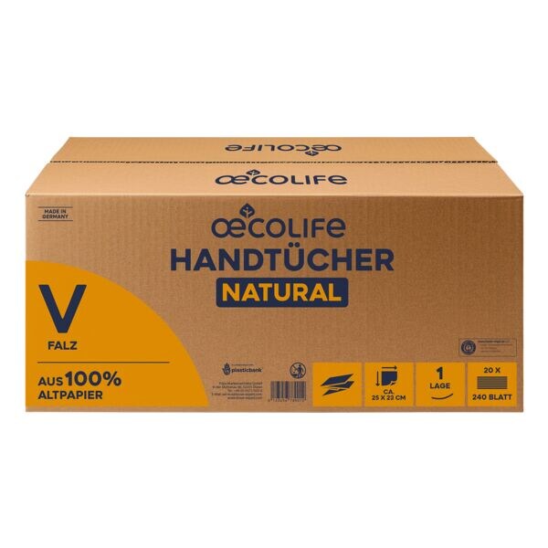 Papieren handdoekjes »Natural« 1-laags naturel 20 x 240 bladen (totaal 4800 blad
