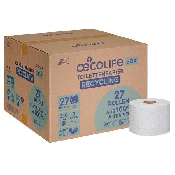 Gerecycled toiletpapier, 3-laags, 27 rollen (1 verpakking van 27 rollen)
