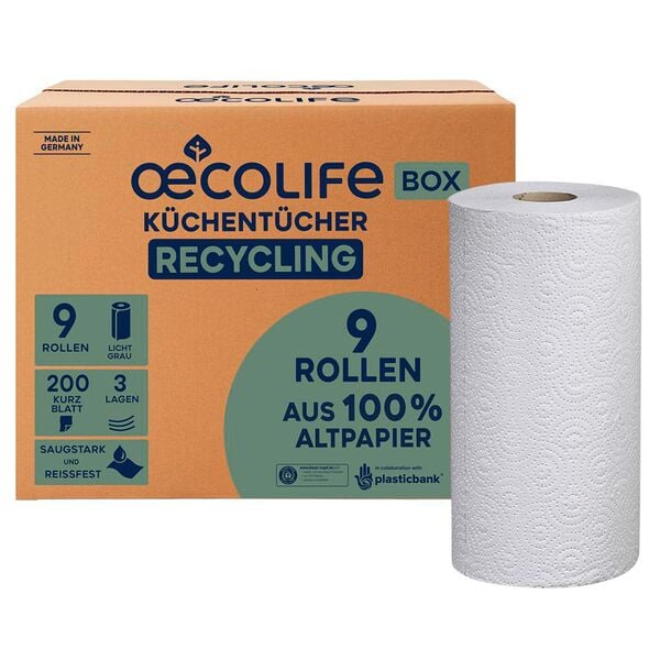 Keukenrollen »Recycling« 3-laags 9 rollen à 200 vellen