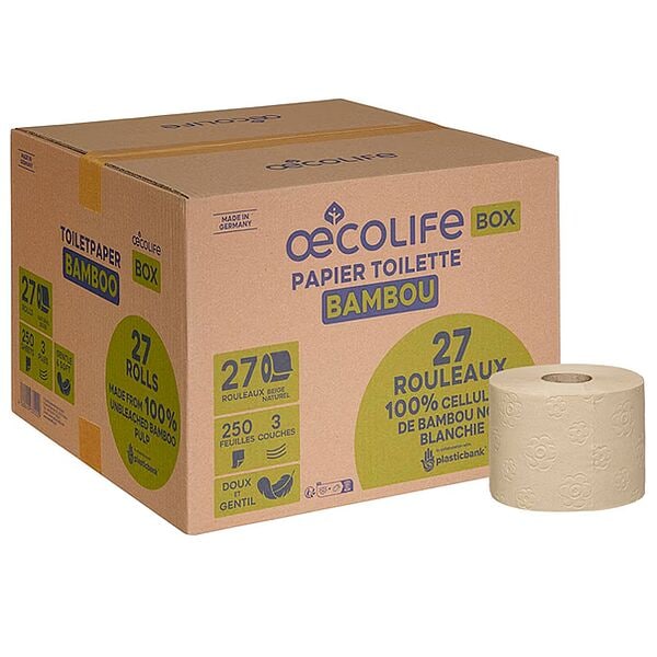 Toiletpapier bamboe, 3-laags, 27 rollen (1 verpakking van 27 rollen)