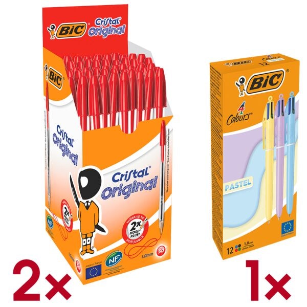 2 pakken van 50 balpennen »Cristal« incl. pak met 12 4-kleuren balpennen »4 Colo