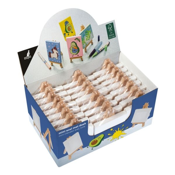 Mini-schildersezel met doek 6x8 cm, 24 stuks