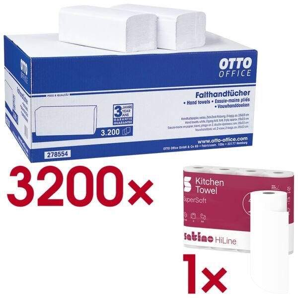 Papieren handdoekjes incl. keukenrollen »SuperSoft« 3-laags 4 rollen