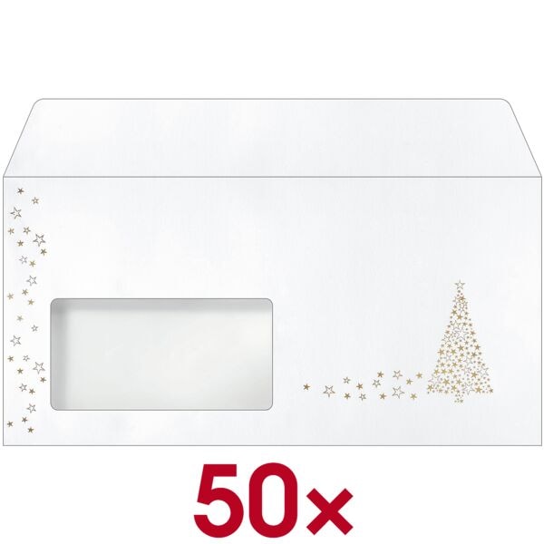 Design-envelop Golden Tree 22 x 11 cm / DL met venster 50 stuks