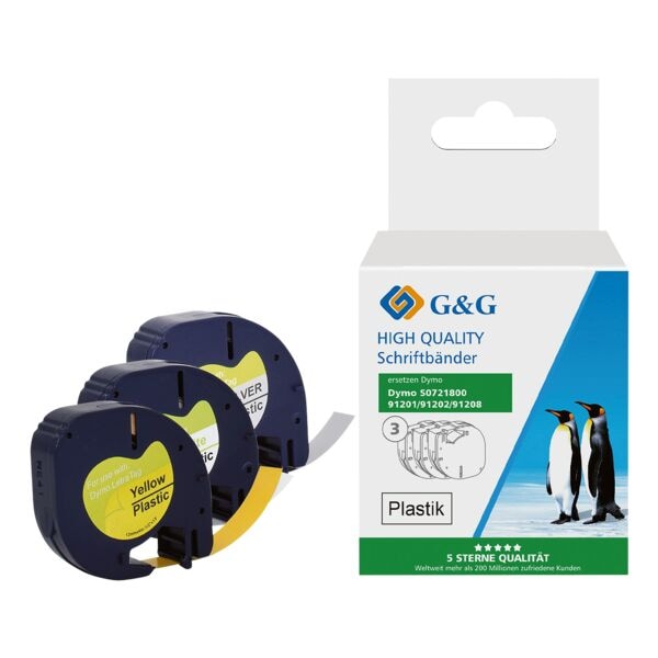 Set labelbanden »vervangt Dymo 91241/ S0721800« 12 mm x 4 m 3 kleuren