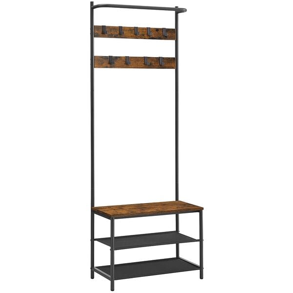 Garderobebank met haken en schoenenrek, bruin/zwart, 64/32,2/180 cm