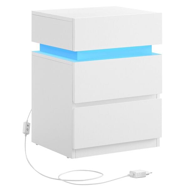 Wit nachtkastje met LED-verlichting 40/33,5/55 cm
