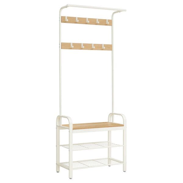 Garderobebank met 9 afneembare haken en 2 schoenenrekken HSR040 72/33,7 cm