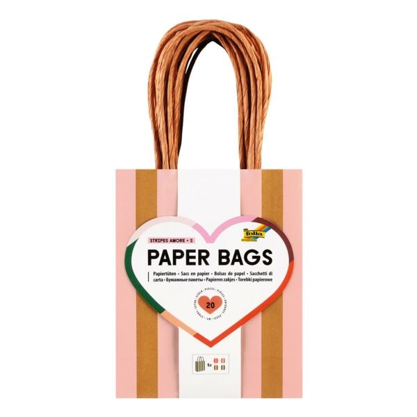 Papieren zakken »STRIPES AMORE« 12 x 15 x 5,5 cm, 20 stuks