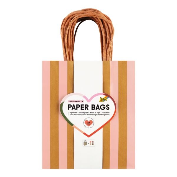 Papieren zakken »STRIPES AMORE« 18 x 8 x 21 cm, 20 stuks