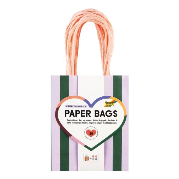 Papieren zakken »STRIPES GLOW UP« 12 x 5,5 x 15 cm, 20 stuks