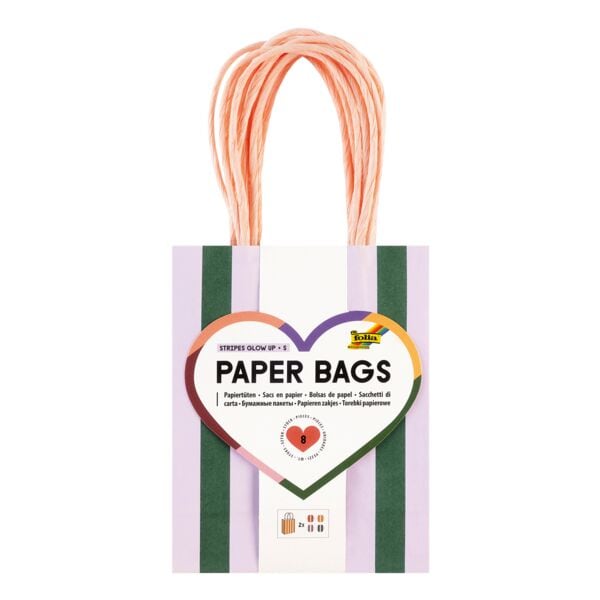 Papieren zakken »STRIPES GLOW UP« 12 x 5,5 x 15 cm, 8 stuks