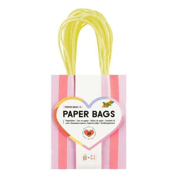 Papieren zakken »STRIPES NEON« 12 x 5,5 x 15 cm, 20 stuks