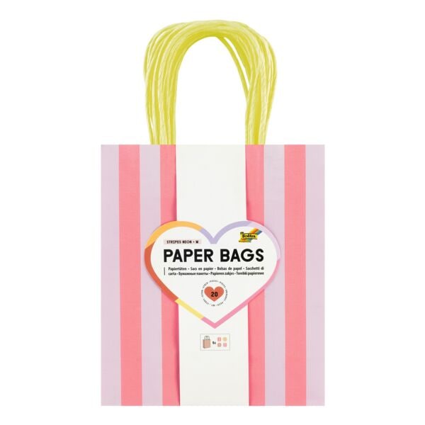 Papieren zakken »STRIPES NEON« 18 x 8 x 21 cm, 20 stuks