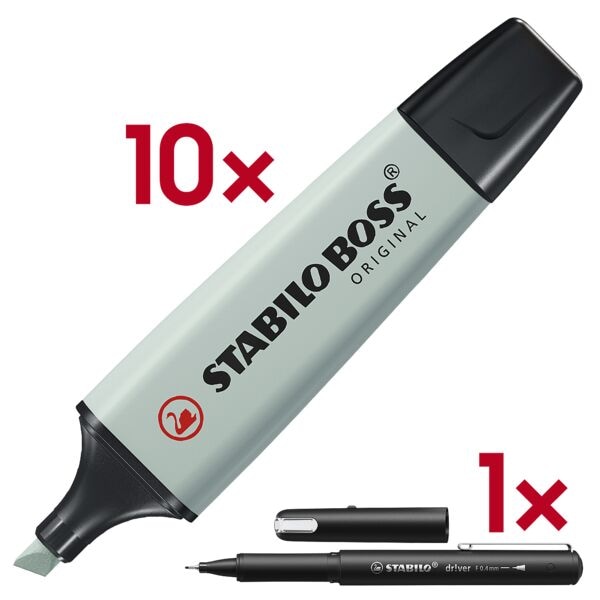 10x markeerstiften »BOSS&reg; Original« incl. fineliner »dr!ver« 0,4 mm (F) zwart