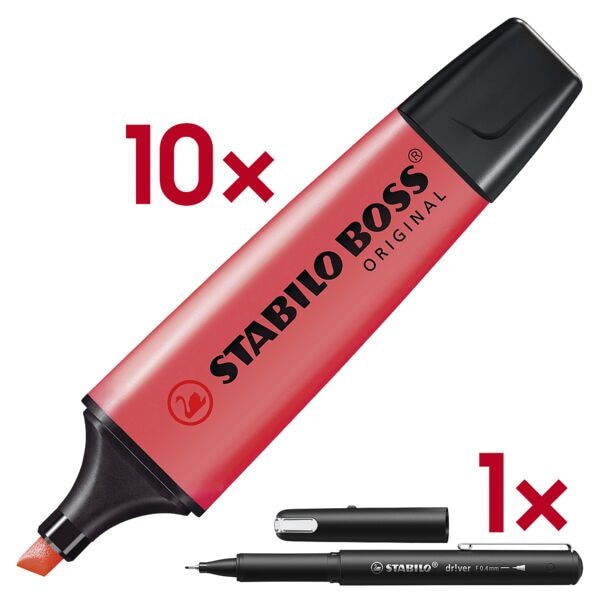 10x markeerstiften »BOSS&reg; Original« incl. fineliner »dr!ver« 0,4 mm (F) zwart