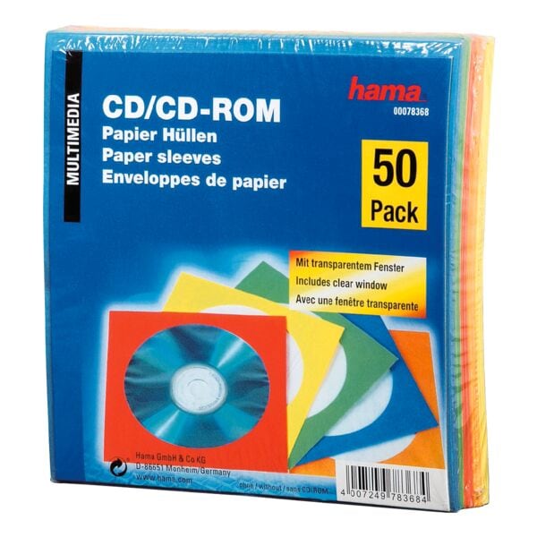 Papieren cd-/dvd-/blu-ray-hoesjes - 50 stuks gekleurd