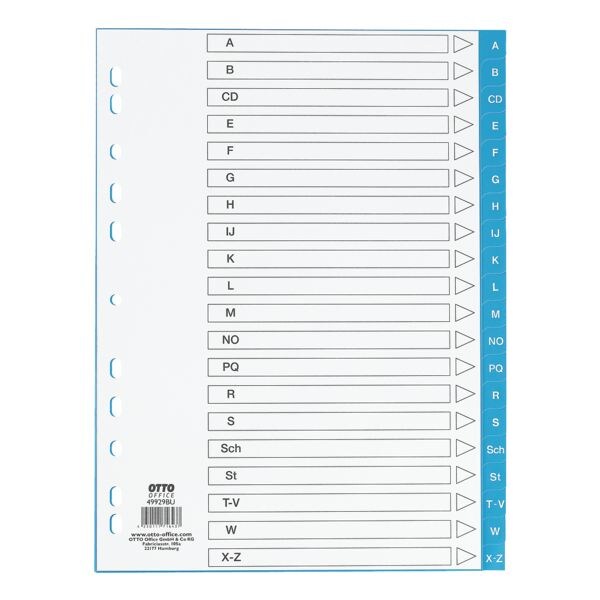 Kunststoftabbladen A-Z A4 eenkleurige tabs