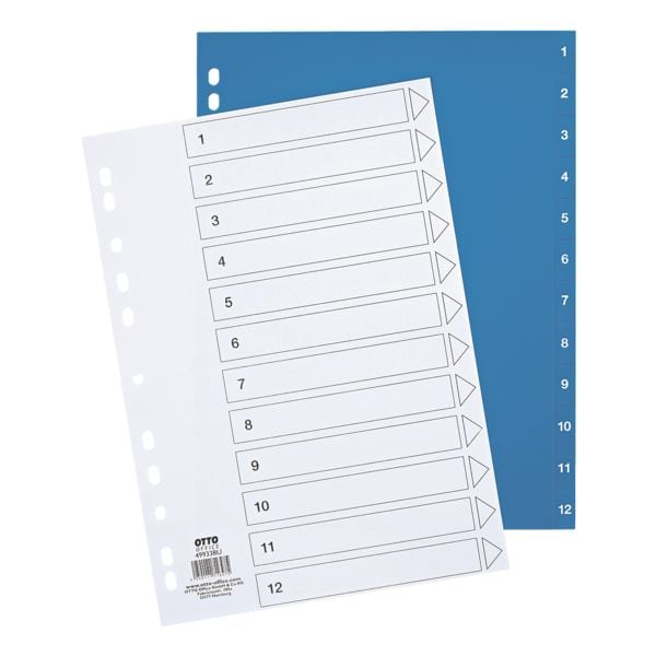 Kunststoftabbladen 1-12 A4 eenkleurige tabs