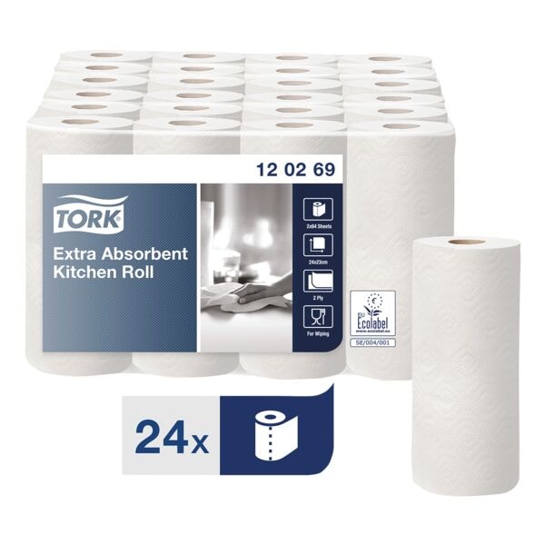 Keukenrollen 2-laags, 24 rollen (12 pakken à 2 rollen)