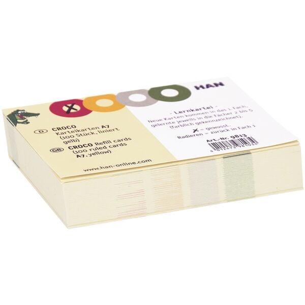 Leerkaartjes indexkaarten »CROCO« geel A7 liggend gelinieerd
