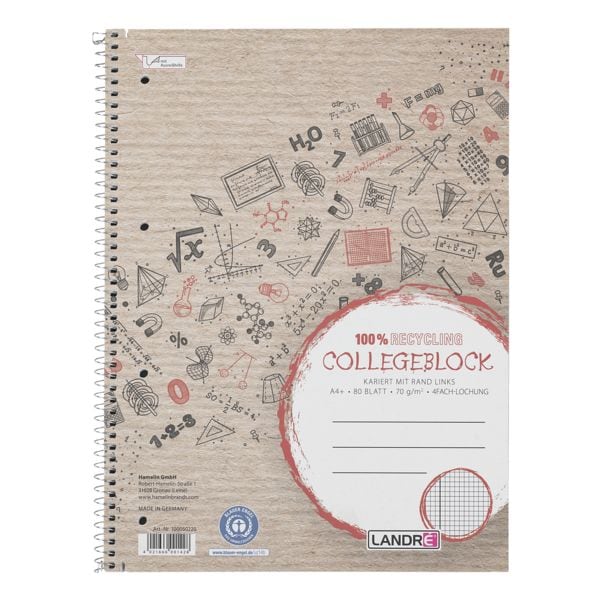 Cursusblok »recycling« 100050220 A4 geruit, gerecycleerd papier