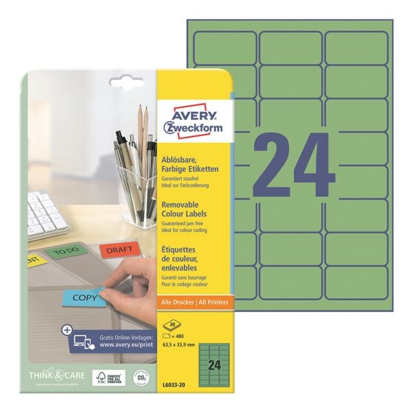 Verwijderbare gekleurde etiketten 63.5 x 33.9 mm 480 stuks