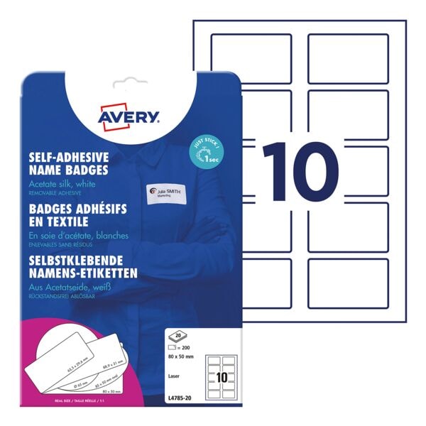 Zelfklevende textiel badges 80x50 mm wit (L4785-20)