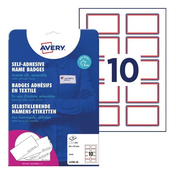 Zelfklevende textiel badges 80x50 mm wit-rood (L4786-20)