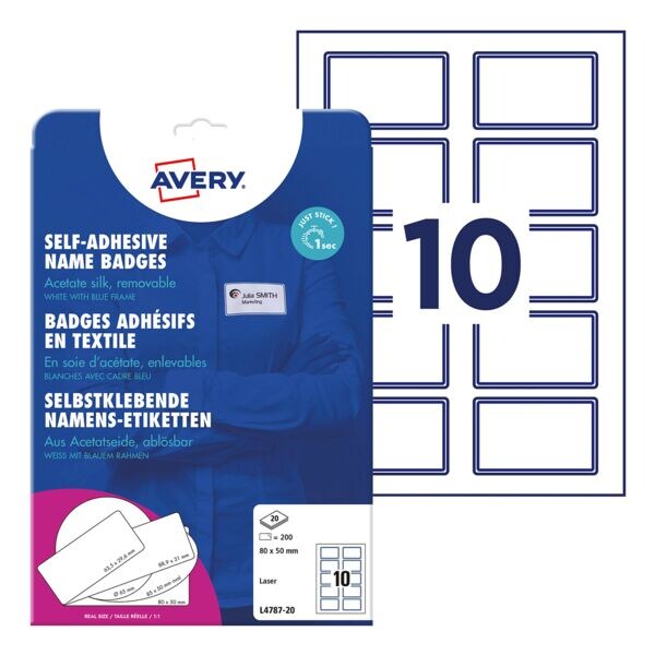 Zelfklevende textiel badges 80x50 mm wit-blauw (L4787-20)
