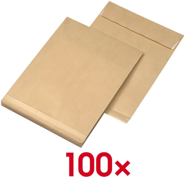 100 vouwhoezen n C4 met 20mm bodem 130 g/m² kraftpapier natronbruin