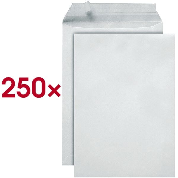 250 zak-enveloppen B4 zonder venster met zelfklevende flap met beschermstrip