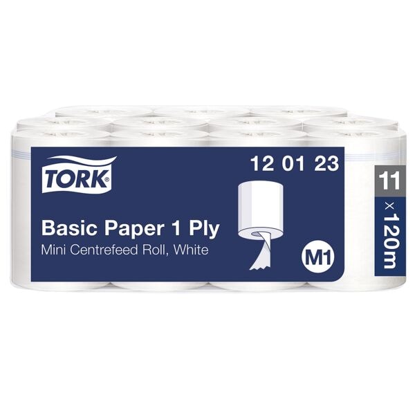 11 rollen papieren handdoekjes 1-laags (wit, niet geperforeerd, 21,5 cm x 120 m)