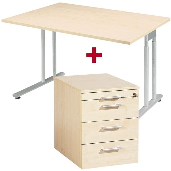 Meubelset »Lissabon« 2-delig, bureau met L-onderstel en vast ladeblok breed