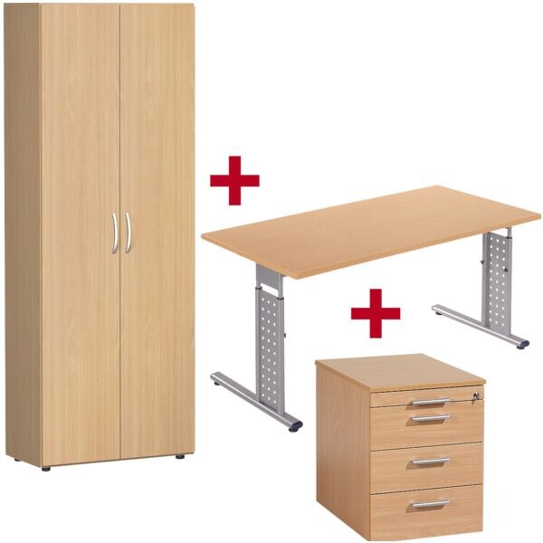 Meubelset »New York« 3-delig, bureau met L-onderstel, ladeblok op wielen en kas