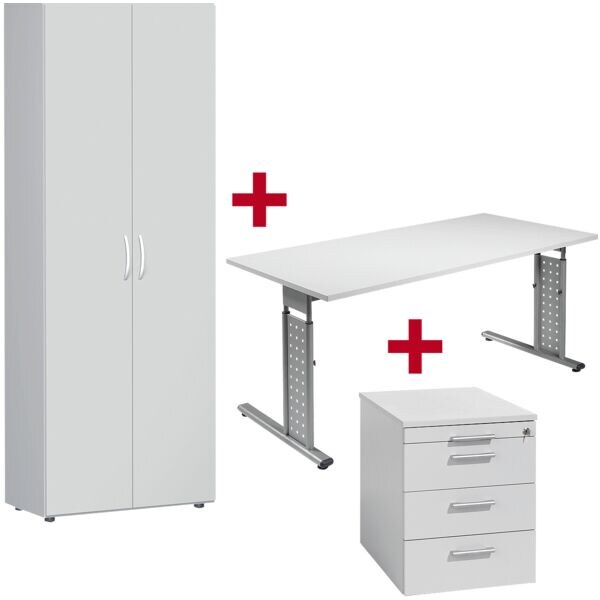 Meubelset »New York« 3-delig, bureau met L-onderstel, ladeblok op wielen en kas