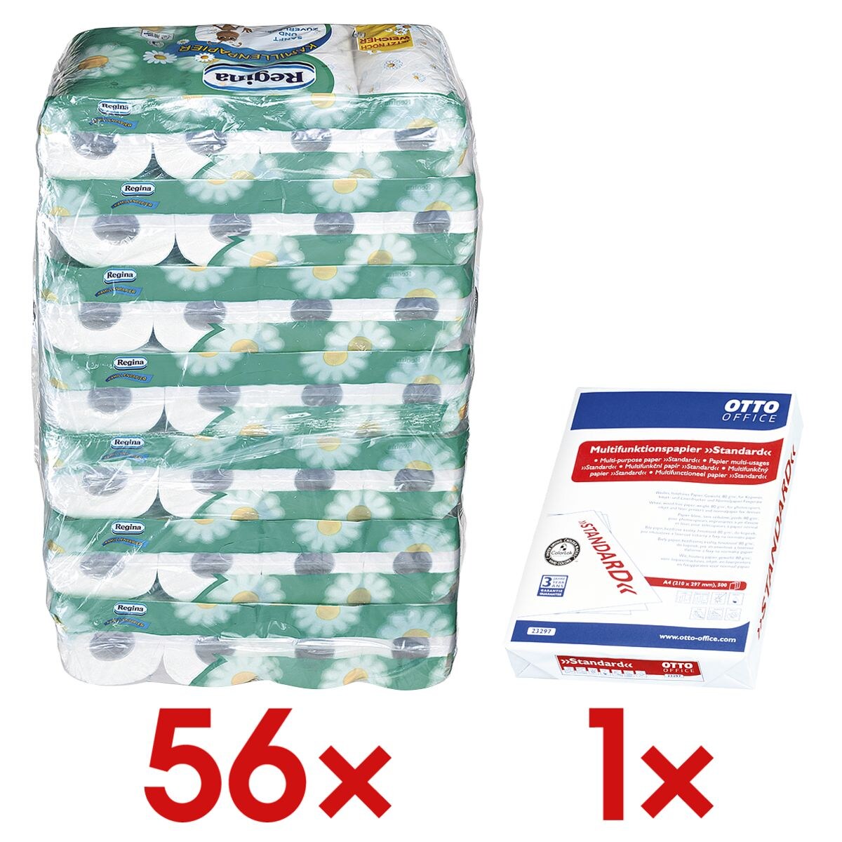 Regina papier toilette camomille 3 épaisseurs, blanc - 56 rouleaux (7 paquets de 8 rouleaux) avec Papier multifonction « Standard »