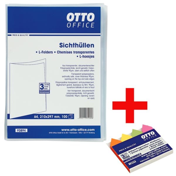 OTTO Office Paquet de 100 pochettes transparentes « Standard » avec 1 paquet de marque-pages