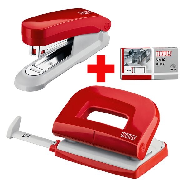 Novus Locher-Tacker-Büroset »Evolution Twin Set Fresh« Rot