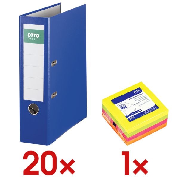 OTTO Office 20x Ordner »Exclusive I« inkl. 1x Haftnotizwürfel blau, 8x32x28.5 cm