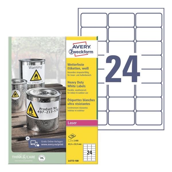 Wetterfeste Folien-Etiketten 63,5 x 33,9 mm »L4773-100«