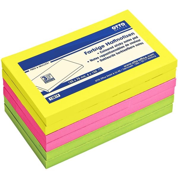 OTTO Office Haftnotizblock 125 x 75 mm, 6 Stück gelb
